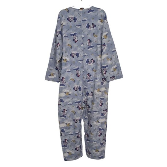 Mickey Unlimited Flannel One Piece Pajamas Size Large Blue Full Body Union Suit - Picture 8 of 10